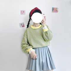 Korean winter women's college students all-match striped long sleeved Sweater Jacket Wind ulzzang 2017 new tide F yellow