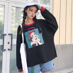 Ulzzang code 2017 Korean female Hooded Sweater loose thin coat all-match female student BF Harajuku wind F 1 Black