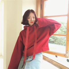 Ulzzang code 2017 Korean female Hooded Sweater loose thin coat all-match female student BF Harajuku wind F 3 wine red