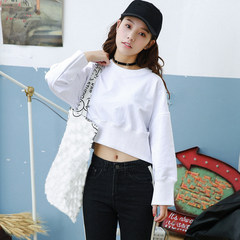 Midriffs short paragraph sweater female Korean students loose BF Harajuku wind tide all-match 2017 new autumn wind jacket F white