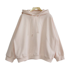At the beginning of 2017 autumn new loose hooded sweater female head set solid thin size plus velvet bat sleeve boyfriend wind Large size (L) version Light powder (without NAP)