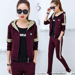 Sports suit female autumn 2017 new fashion Korean version of thin, spring and autumn ladies leisure three sets autumn and winter M [80-95 kg, freight insurance] Wine red (8015)