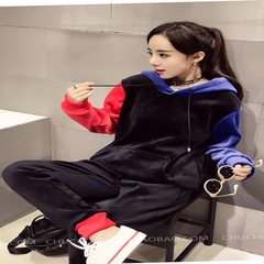 2017 new winter sweater jinsirong wide leg pants loose casual suit women fashion cashmere plus two piece thick S Picture color thickening
