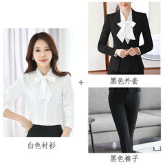 The hotel salon white-collar occupation skirt suit fashion gowns, winter spring three dress S Long sleeve black coat + black trousers + white shirt