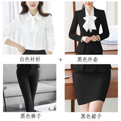 The hotel salon white-collar occupation skirt suit fashion gowns, winter spring three dress S Long sleeve black coat + black skirt + black trousers + white shirt
