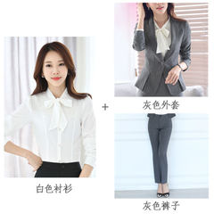 The hotel salon white-collar occupation skirt suit fashion gowns, winter spring three dress S Long sleeve dark grey coat + grey trousers + white shirt