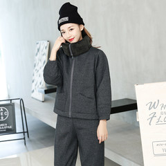 Autumn and winter sports suit 2017 female fashion with velvet size fat mm sportswear two piece XXL Dark grey and velvet without hat