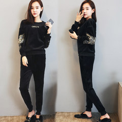 Velvet suit female winter fashion 2017 new winter Korean students with two sets of cashmere sweater thickening S (80-90 Jin) black