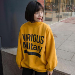Autumn's wind loose small Korean Harajuku Monogrammed cashmere turtleneck sweater with thick long sleeved jacket students F yellow