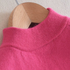 The autumn winter new shirt female semi turtleneck short sleeve head loose wool sweater long sleeve pure 3XL Rose red