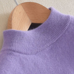The autumn winter new shirt female semi turtleneck short sleeve head loose wool sweater long sleeve pure 3XL Lilac colour