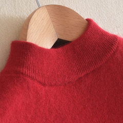 The autumn winter new shirt female semi turtleneck short sleeve head loose wool sweater long sleeve pure 3XL Deep red