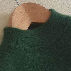 The autumn winter new shirt female semi turtleneck short sleeve head loose wool sweater long sleeve pure 3XL Blackish green