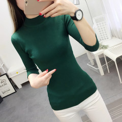 Half female short sleeve head turtleneck sweater slim 2017 new Korean thin thick bottoming shirt S Blackish green