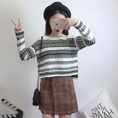 2017 new female students long sleeved sweater autumn wind all-match Korean School blouse color striped sweater F white