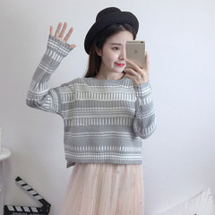 2017 new female students long sleeved sweater autumn wind all-match Korean School blouse color striped sweater F gray