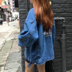 In the autumn of 2017 new loose thin BF Harajuku all-match denim jacket jacket retro Korean female students XS Embroidered dark blue