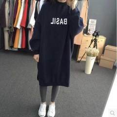 2017 spring and autumn Korean new Harajuku wind loose BF long sleeved blouse, women's lap, students' uniform, navy blue 8084