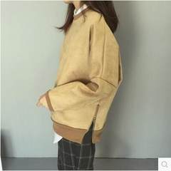 2017 spring and autumn Korean new Harajuku wind loose BF long sleeved blouse, women's lap, students' uniform, khaki 1664