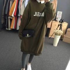 2017 spring and autumn Korean new Harajuku wind loose BF long sleeved blouse, women's lap, student's uniform, green 8084