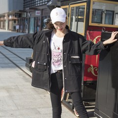 2017 spring new denim jacket loose all-match female students in the long section of Korean BF Harajuku wind jacket M black
