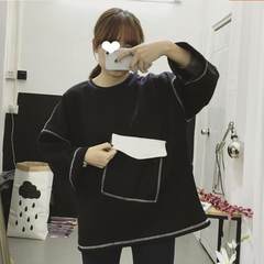 2017 spring and autumn Korean new Harajuku wind loose BF long sleeved blouse, women's lap, students' uniform, black 001