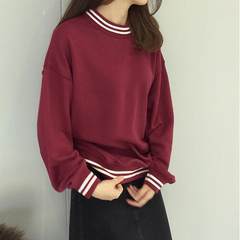 2017 spring and autumn Korean new Harajuku wind loose BF long sleeved blouse, women's lap, students' uniform, red wine 221