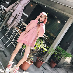 Rabbit, seven brother, Korean version, loose BF wind, lazy pink, hooded, hooded girl, student, autumn and winter chic, fresh, S, pink and velvet bottom.