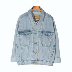 The Nana spring section loose BF college style denim jacket casual all-match size cowboy gown jacket tide XS Wathet