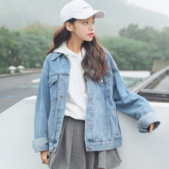 The autumn of 2017 all-match BF Korean fashion leisure jacket wind loose long sleeved denim jacket girl Harajuku S blue