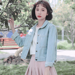 2017 autumn version of the new Korean version, small fresh loose short denim jacket, women show slim long sleeve jacket students S Wathet