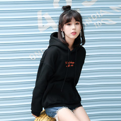 2017 new winter sweater small fresh female Korean students with relaxed BF lazy tide cashmere Hoodie ulzzang S black