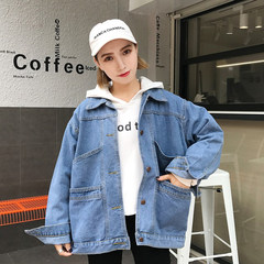 The new version of the Korean version, simple chic pocket loose, take the jeans coat, women show slim, long sleeve student coat tide S Picture color (quality Edition)