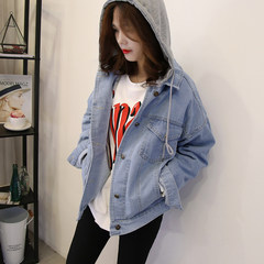 2017 spring new detachable Hooded Jacket denim jeans loose Korean female student BF all-match coat S blue