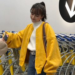 Autumn winter women's wear, Korean version, lantern sleeves, thickened, velvet, long sleeved sweater, cardigan, 2017 new student coat, uniform yellow tide.