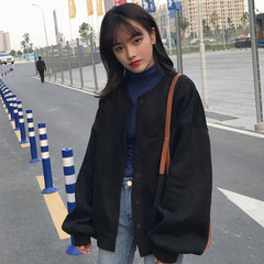 Autumn winter women's wear Korean version of Lantern Sleeve thickening plus velvet loose long sleeved sweater cardigan 2017 new student coat tide uniform black