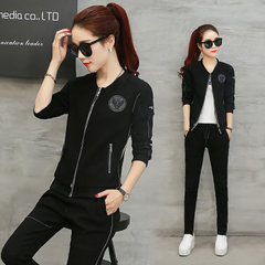 Sports suit, spring and autumn wear, two sets of fashion, long sleeved cardigan jacket, Korean version, sportswear, autumn XXL120-131 Jin, black 727