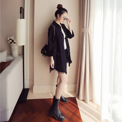 2017 autumn outfit, new Korean version, long sleeve, middle length, long style, loose style, short sleeve, short jeans, short skirt, BF woman tide L black