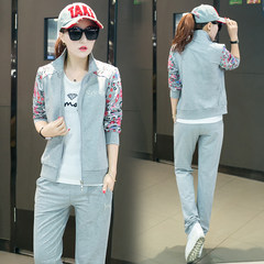 Adidas female age 2017 new fashionable female long sleeved casual sweater loose printing three piece M gray