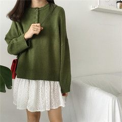 SIM sim2017, Korean all-match wind autumn ladies loose solid knitted sweater coat students F green