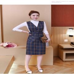 Autumn and winter new women's medium length Mao Tun Sling Dress + fashion fashion sweater two sets S single Skirt Blue