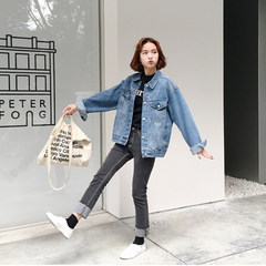 Embroidered Denim Jacket loose and thin female Korean Fengpo long sleeved jacket hole BF all-match College Students S 10 picture color