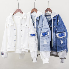 2017 spring and autumn holidays, two students, fresh and fresh denim jackets, women's caps, short holes, loose jackets, jacket tide S white
