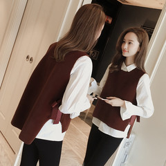 Autumn outfit trumpet sleeve shirt, vest two pieces, female Korean version 2017 new fashionable mink vest suit 3502 M brown