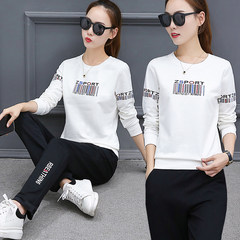 Casual sportswear suit female 2017 spring and autumn new large size women fashion sweater two piece running. 4XL 161-185 Jin white