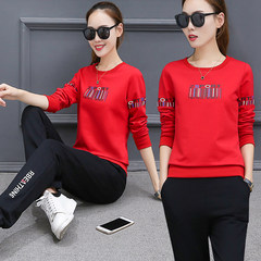 Casual sportswear suit female 2017 spring and autumn new large size women fashion sweater two piece running. 4XL 161-185 Jin gules