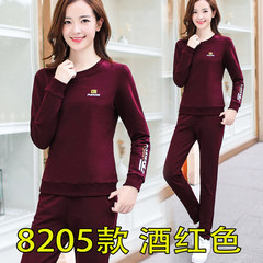 Casual sportswear suit female 2017 spring and autumn new large size women fashion sweater two piece running. 4XL 161-185 Jin 8205 wine red