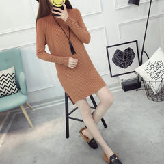 Special offer every day in autumn and winter sweater female thickened nail length semi bead size in loose turtleneck sweater backing XL Yellow camel
