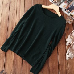Bottoming shirt sweater female thin long sleeved loose short sleeve head in the spring and autumn clothing line ladies sweater 3XL Blackish green