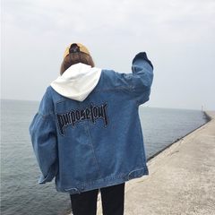 2017 spring and autumn Korean denim jacket embroidered ulzzang BF Harajuku loose women jacket retro wind wind port S blue